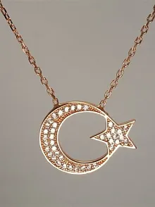 Rose Gümüş Bayan Ayyıldız Bayrak Kolye