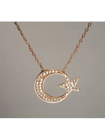 Rose Gümüş Bayan Ayyıldız Bayrak Kolye