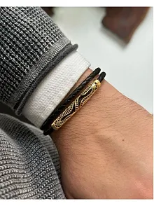 Erkek Bileklik - Deri Erkek Bileklik - Taşlı Erkek Bileklik - Snake Model-Gold