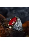 Kırmızı Paraiba Taşlı Erzurum Kalem İşlemeli Gümüş Erkek Yüzük GYZSARIKHRB-GMS