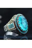 Turkuaz Paraiba Taşlı Mikro Taş İşlemeli Özel Seri Erkek Gümüş Yüzük