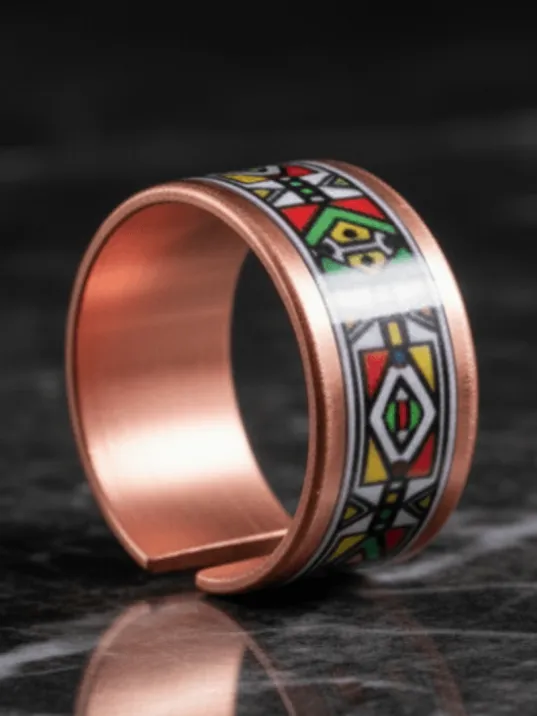 Kadın Bakır Bileklik Yüzük Set - Elena Model Özel Baskı Metal Kutu Ve Kuvars Taşı