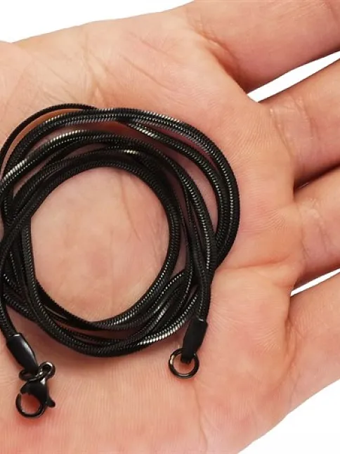 Siyah Yassı Model Snake Yılan Erkek Kolye Zincir
