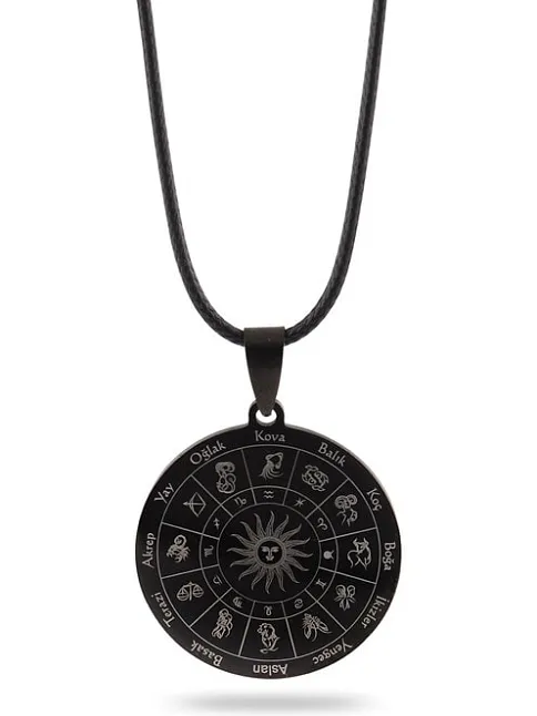 İkizler Burcu Kolyesi Bayan Erkek Çelik Deri Kolye CKLIKIZLERB-SYH