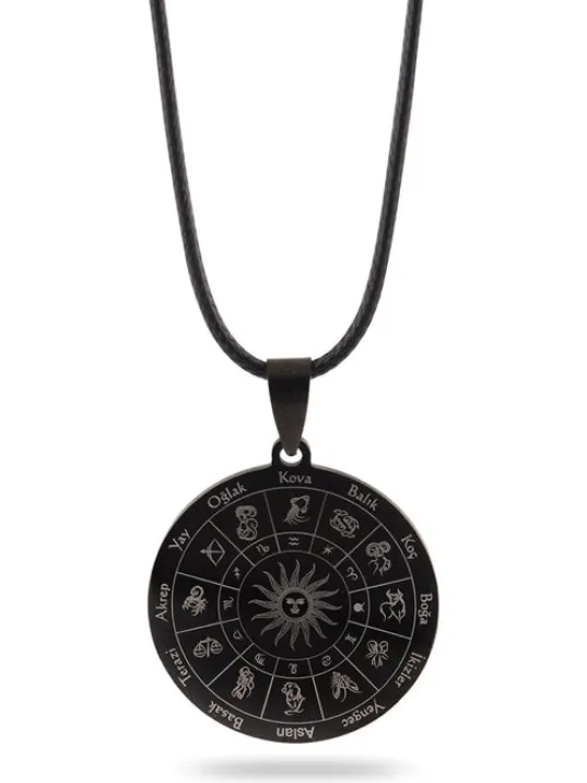 İkizler Burcu Kolyesi Bayan Erkek Çelik Deri Kolye CKLIKIZLERB-SYH