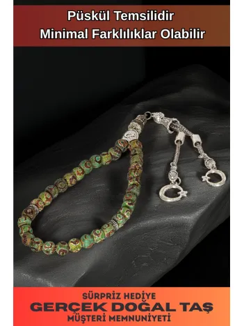 Erkek Doğal Taş Tespih - Doğal Yeşil Tibet Akiği Taşlı Ortaboy Tesbih