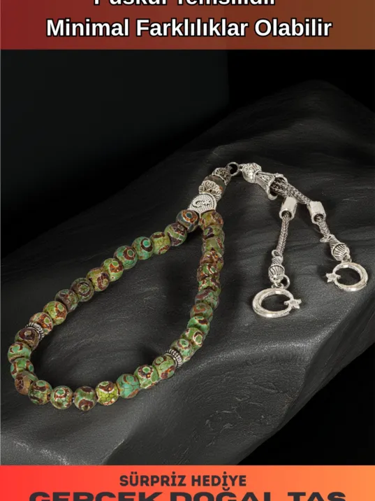 Erkek Doğal Taş Tespih - Doğal Yeşil Tibet Akiği Taşlı Ortaboy Tesbih Erkek Doğal Taş Tespih - Doğal Yeşil Tibet Akiği Taşlı Ortaboy Tesbih