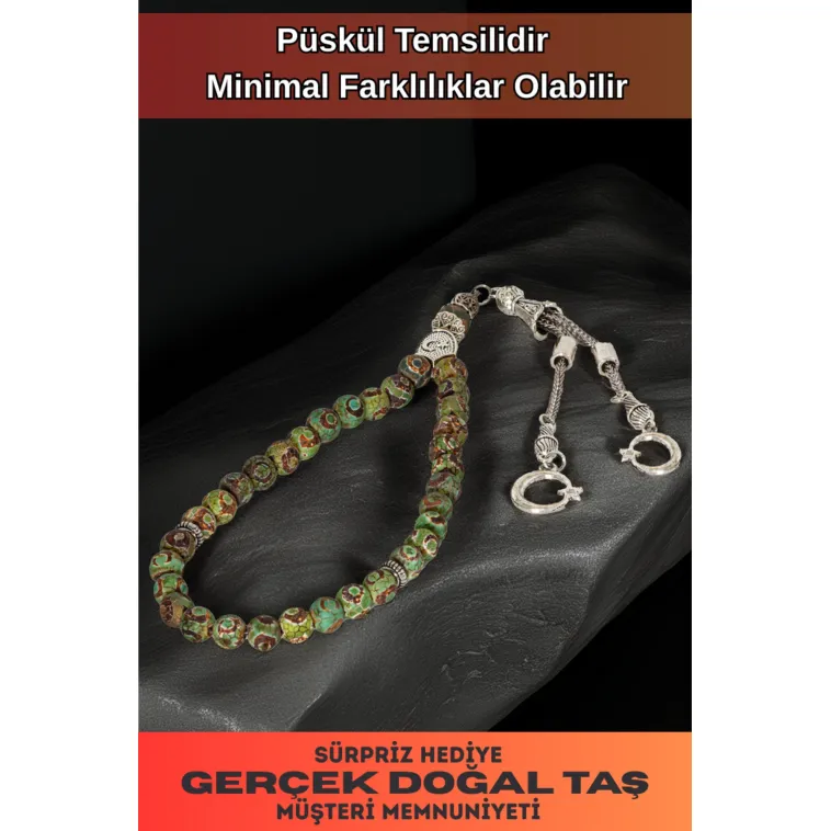 Erkek Doğal Taş Tespih - Doğal Yeşil Tibet Akiği Taşlı Ortaboy Tesbih Erkek Doğal Taş Tespih - Doğal Yeşil Tibet Akiği Taşlı Ortaboy Tesbih