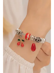 Kadın Çelik Bileklik - Charm Model Bileklik - Kiraz Model Kadın Bileklik