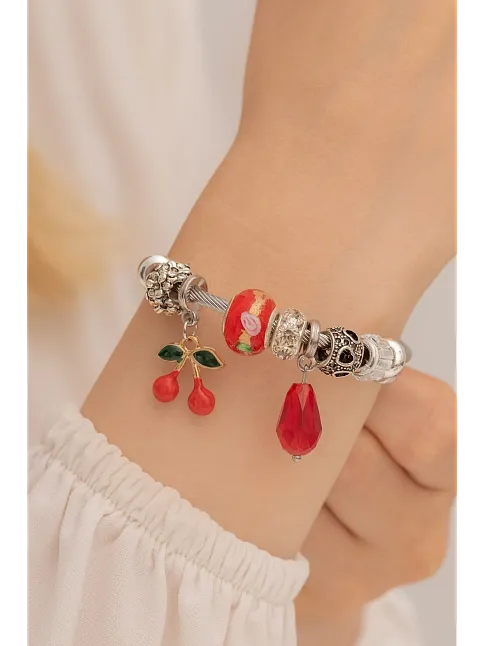 Kadın Çelik Bileklik - Charm Model Bileklik - Kiraz Model Kadın Bileklik Kadın Çelik Bileklik - Charm Model Bileklik - Kiraz Model Kadın Bileklik