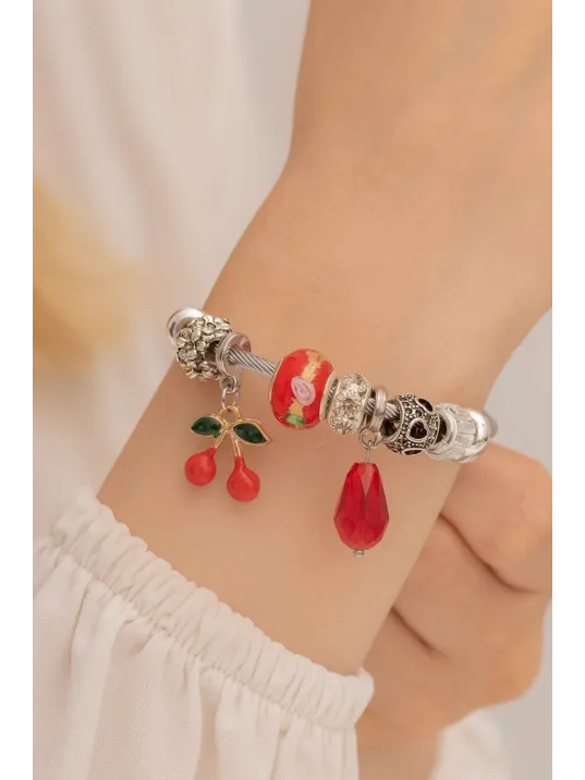 Kadın Çelik Bileklik - Charm Model Bileklik - Kiraz Model Kadın Bileklik