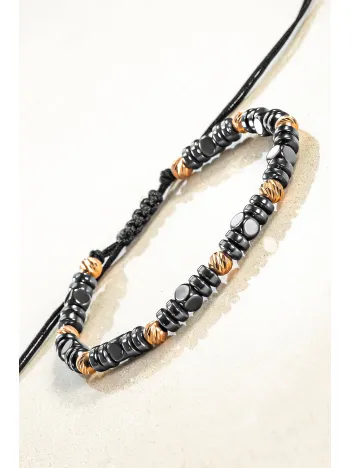 Kadın Erkek Gümüş Bileklik - Hematit Taşlı Gümüş Detaylı İnce Kibar Erkek Kadın Bileklik