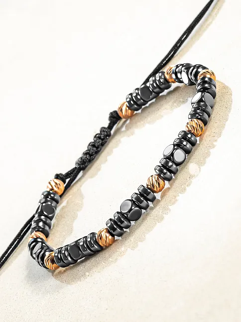 Kadın Erkek Gümüş Bileklik - Hematit Taşlı Gümüş Detaylı İnce Kibar Erkek Kadın Bileklik