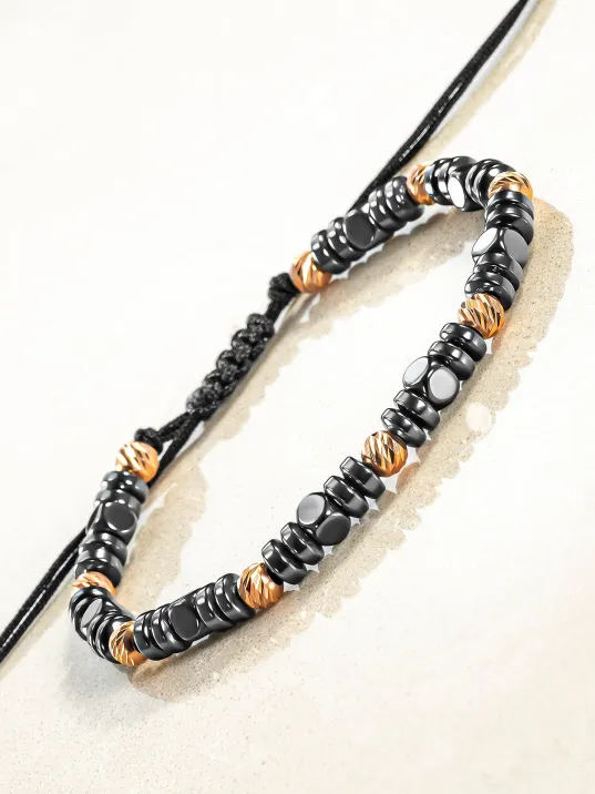 Kadın Erkek Gümüş Bileklik - Hematit Taşlı Gümüş Detaylı İnce Kibar Erkek Kadın Bileklik