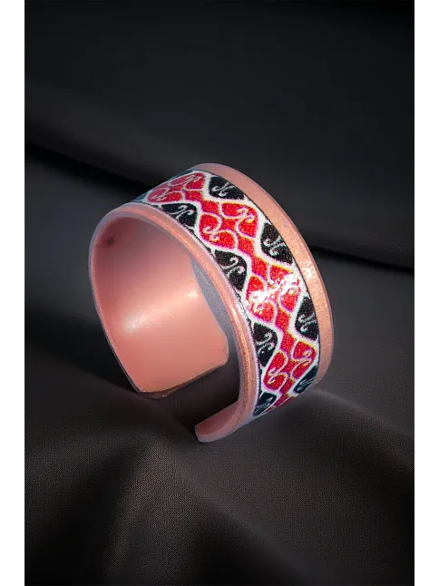 Kadın Bakır Bileklik Yüzük Set - Luna Model Özel Baskı Metal Kutu Ve Doğal Taşlar