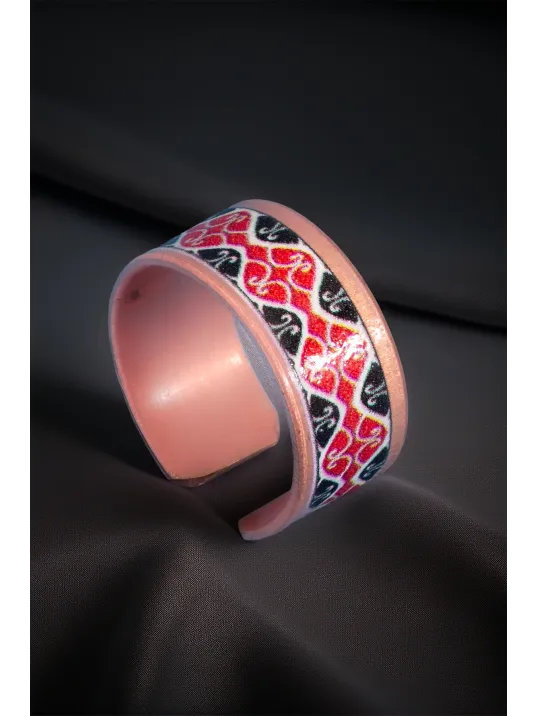 Kadın Bakır Bileklik Yüzük Set - Luna Model Özel Baskı Metal Kutu Ve Doğal Taşlar