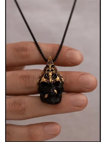 Erkek Kolye - Büyücü Kurukafa Model Erkek Çelik Kolye - 316 L Paslanmaz Çelik Erkek Kolye - Büyücü Kurukafa Model Erkek Çelik Kolye - 316 L Paslanmaz Çelik