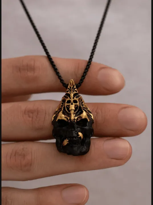 Erkek Kolye - Büyücü Kurukafa Model Erkek Çelik Kolye - 316 L Paslanmaz Çelik