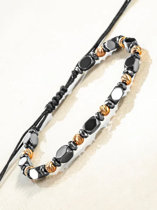 Kadın Erkek Gümüş Bileklik - Hematit Taşlı Gümüş Detaylı İnce Kibar Erkek Kadın Bileklik