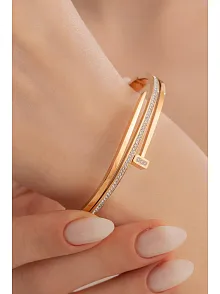 Kadın Çelik Bileklik - Rose Kaplama (KARARMAZ) Taşlı Çivi Model 3 Sıra Kadın Kelepçe