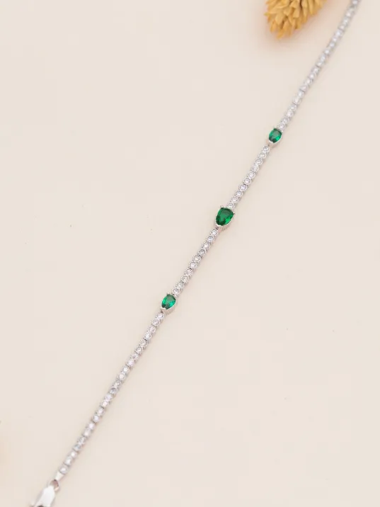 Lena Zümrüt Taşlı Su Yolu Bayan Gümüş Bileklik