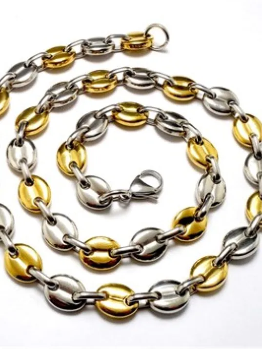 Gemici Model Sarı Beyaz Çelik Erkek Kolye Bileklik Set Gemici Model Sarı Beyaz Çelik Erkek Kolye Bileklik Set