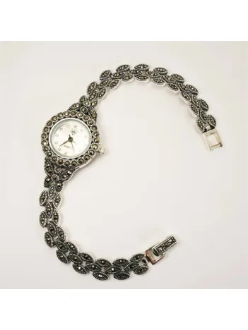 Bayan Gümüş Saat Markazit Taşlı Otantik Model