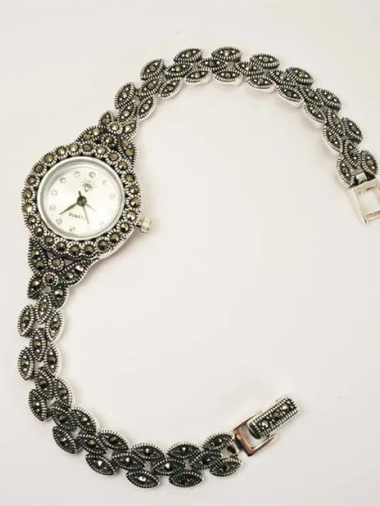 Bayan Gümüş Saat Markazit Taşlı Otantik Model