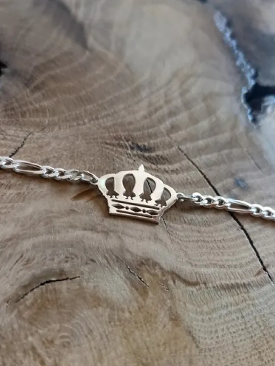 Taç Model Erkek Gümüş Bileklik Künye Kalın Figaro Model GBLKRALTACI-BYZ