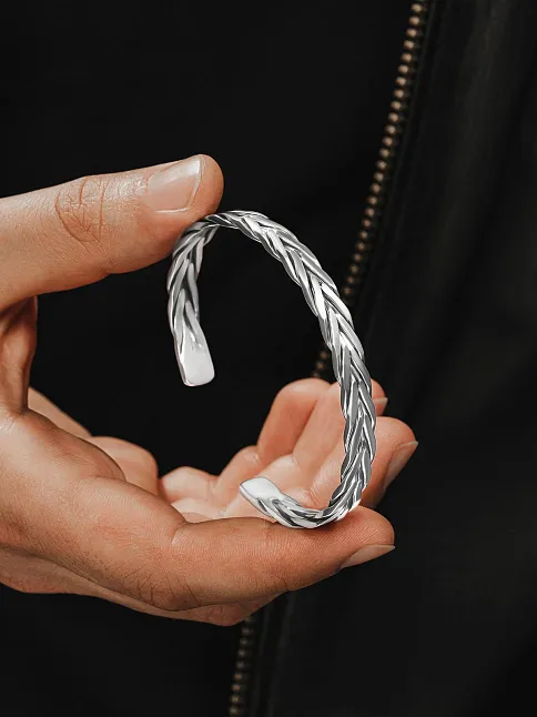 Erkek Gümüş Bileklik - El Yapımı Lincoln Model Erkek Bileklik Kelepçe Her Bileğe Uyar