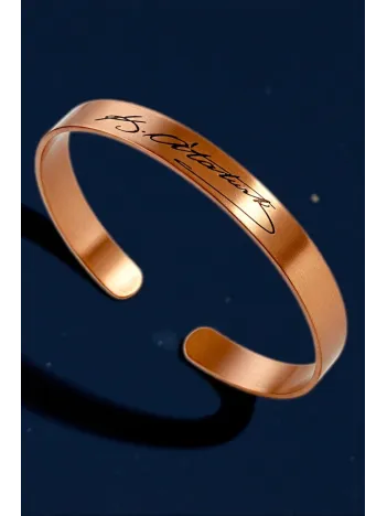 Erkek Kadın Bakır Bileklik - Model 2 Mustafa Kemal Atatürk İmzalı Bakır Bilezik