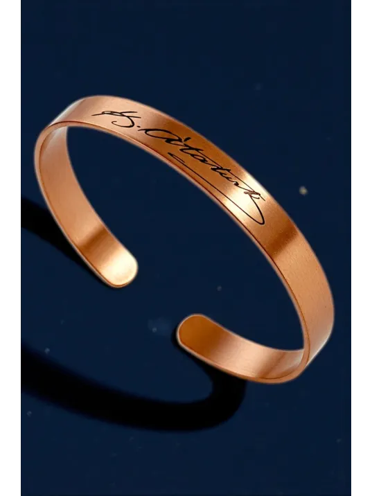 Erkek Kadın Bakır Bileklik - Model 2 Mustafa Kemal Atatürk İmzalı Bakır Bilezik