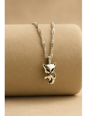 Kadın Gümüş Kolye - Kedi Model Singapur Zincir Kadın Gümüş Kolye