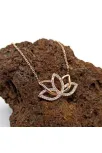 Bayan 925 Ayar Gümüş Roze Zirkon Taşlı Lotus Kolye GKLROSLOTUS