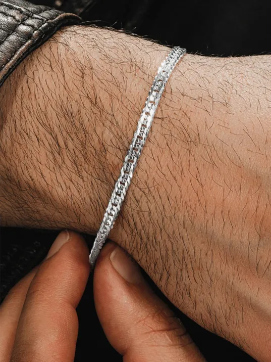 Erkek Gümüş Set - Oluklu Nano Model Erkek Bileklik Kolye Gümüş Set 3 Bakla 60 Mikron