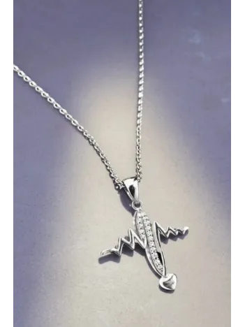 Kadın Gümüş Kolye - Kalp Ritmi Model Minik Kalp Detaylı Kadın Gümüş Kolye