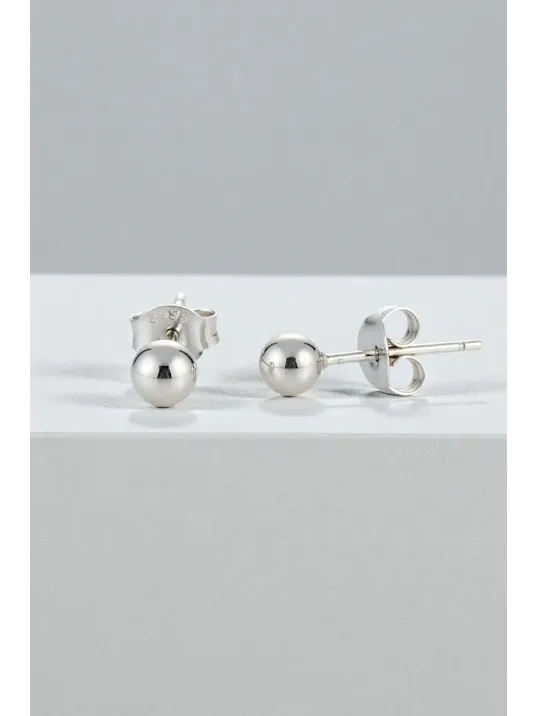 Kadın Gümüş Küpe - 4 mm 925 Ayar Gümüş Top Küpe