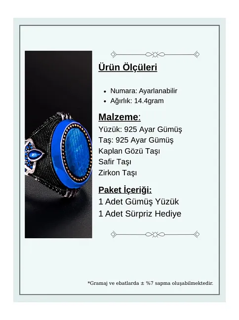 Erkek Kehribar Detaylı Mavi Kaplan Gözü Ve Yanı Damla Model Safir Taşlı 925 Ayar Gümüş Yüzük Erkek Kehribar Detaylı Mavi Kaplan Gözü Ve Yanı Damla Model Safir Taşlı 925 Ayar Gümüş Yüzük