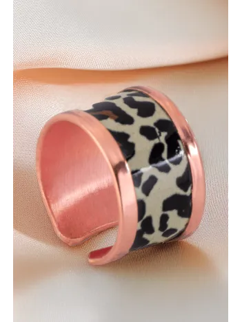 Kadın Bakır Yüzük - Leopar Model Özel Baskı Metal Kutu Ve Kuvars Taşı