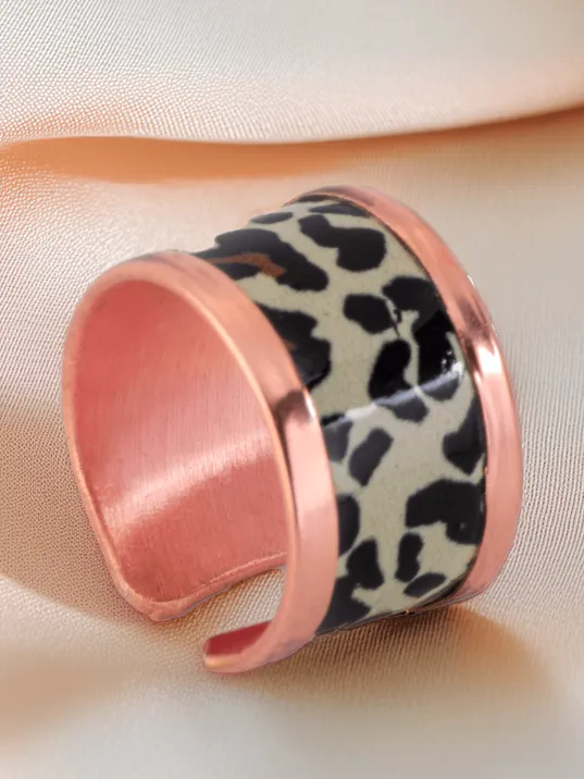 Kadın Bakır Yüzük - Leopar Model Özel Baskı Metal Kutu Ve Kuvars Taşı