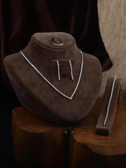 Alya Bayan Gümüş Su Yolu Set - Kolye, Bileklik, Küpe, Yüzük