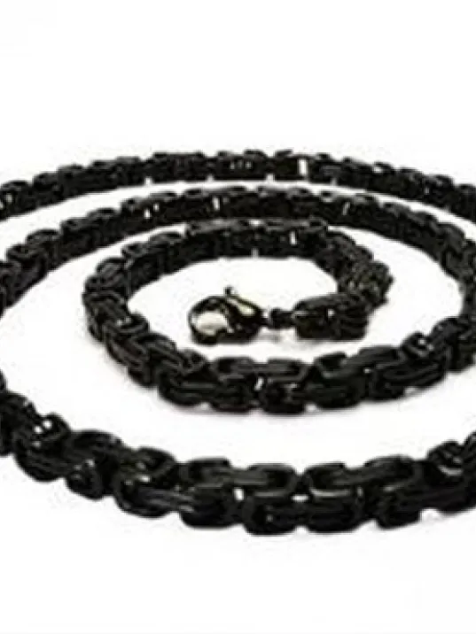 Erkek Çelik Zincir Kolye Siyah İnce Model 6mm