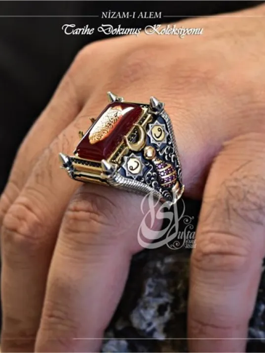 İslam Usta Tasarımı Nizam-ı Alem Gümüş Erkek Yüzük