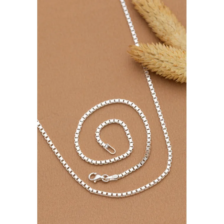 Kadın Gümüş Kolye Bileklik Set - 925 Ayar Küp Zincir Gümüş Set 2mm Kadın Gümüş Kolye Bileklik Set - 925 Ayar Küp Zincir Gümüş Set 2mm