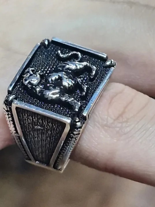 Erkek Gümüş Yüzük - Nokta İşlemeli Kaplan Kabartmalı Yanları Şerit Erkek Yüzük Erkek Gümüş Yüzük - Nokta İşlemeli Kaplan Kabartmalı Yanları Şerit Erkek Yüzük