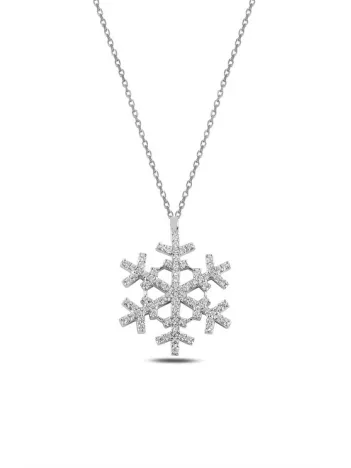 Zirkon Taşlı Kar Tanesi Model Kadın Gümüş Kolye GKLKRTNSM1D-GMS