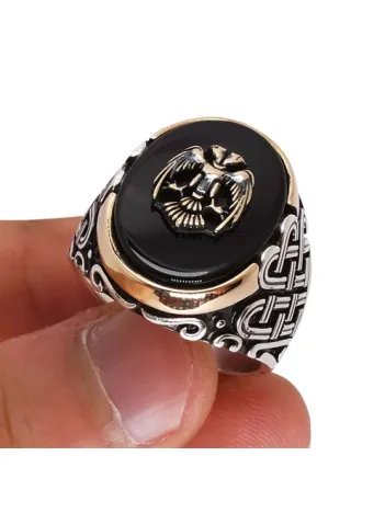 Çift Başlı Kartal Otantik Erkek Gümüş Yüzük