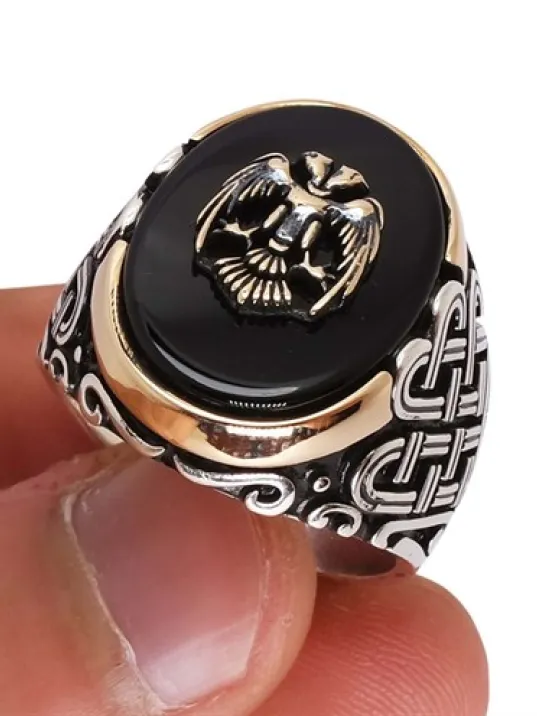Çift Başlı Kartal Otantik Erkek Gümüş Yüzük