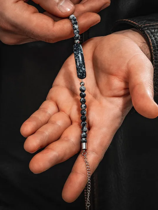 Erkek Kadın Doğal Taş Bileklik - Snowy Obsidian Taşı Bileklik