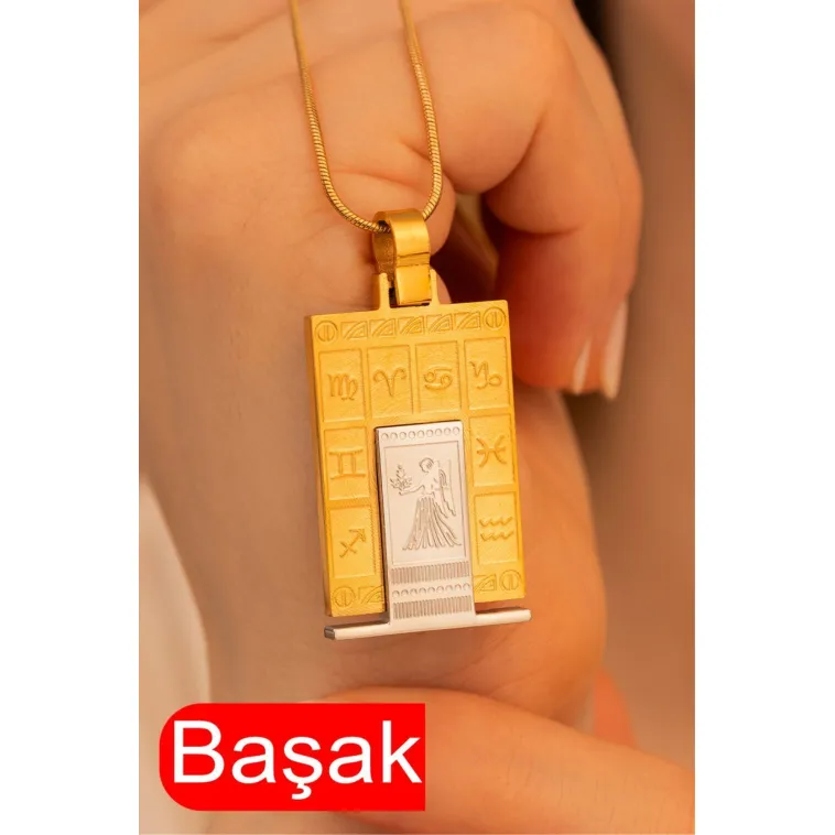 Kadın Çelik Kolye - Çelik Dikdörtgen Model Burç İşlemeli Kadın Kolye Kadın Çelik Kolye - Çelik Dikdörtgen Model Burç İşlemeli Kadın Kolye